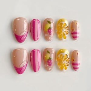 Summer Fruit Press On Nails: Handmade Faux Acrylic Gel Nails