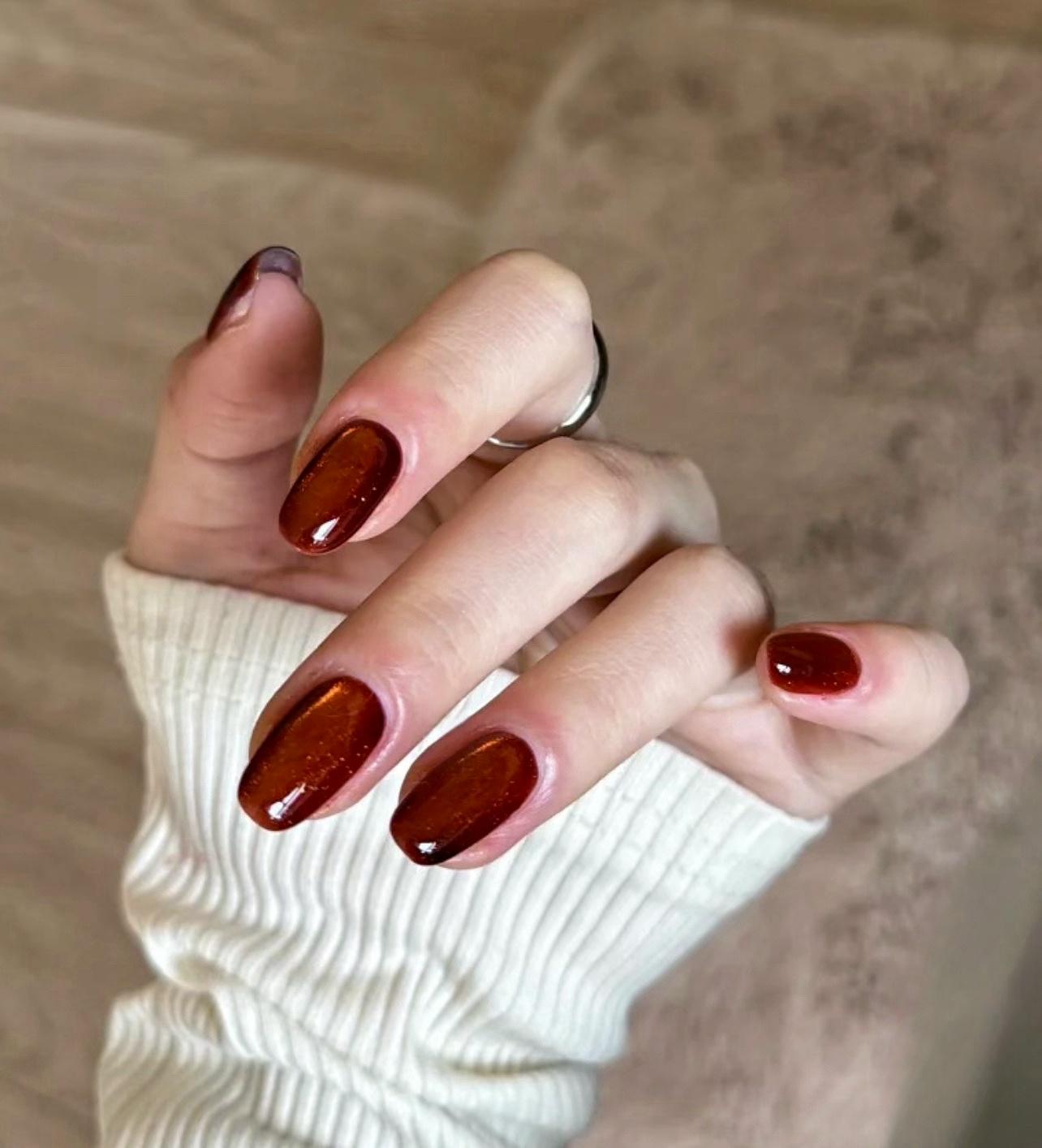 Red Glitter Cat Eye Press On Nails: Handmade Faux Acrylic Gel Nails