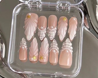 3D Sea Shell Press On Nails: Handmade Faux Acrylic Gel Nails