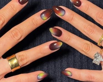 ombre color Press On Nails: Hand-Painted custom Nails