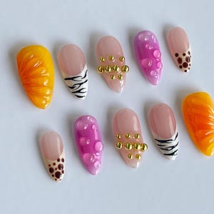Animal Print French Tip Press On Nails: Handmade Faux Acrylic Gel Nails