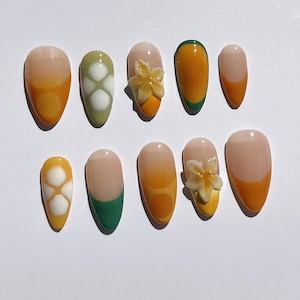 colorful summer vacation nails /custom press on nails/ hand made Press on Nails/Faux Acrylic Nails/ Gel Nails/Press on Nail