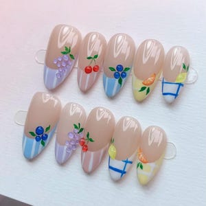Summer Fruit Press On Nails: Handmade Faux Acrylic Gel Nails