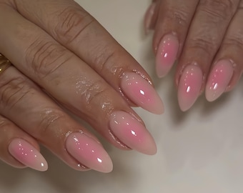 Ombre Pink Press On Nails: Handmade Faux Acrylic Gel Nails