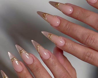 Glitter French Tip Press On Nails: Handmade Faux Acrylic Gel Nails