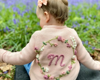 Baby & children’s personalised hand embroidered cardigan