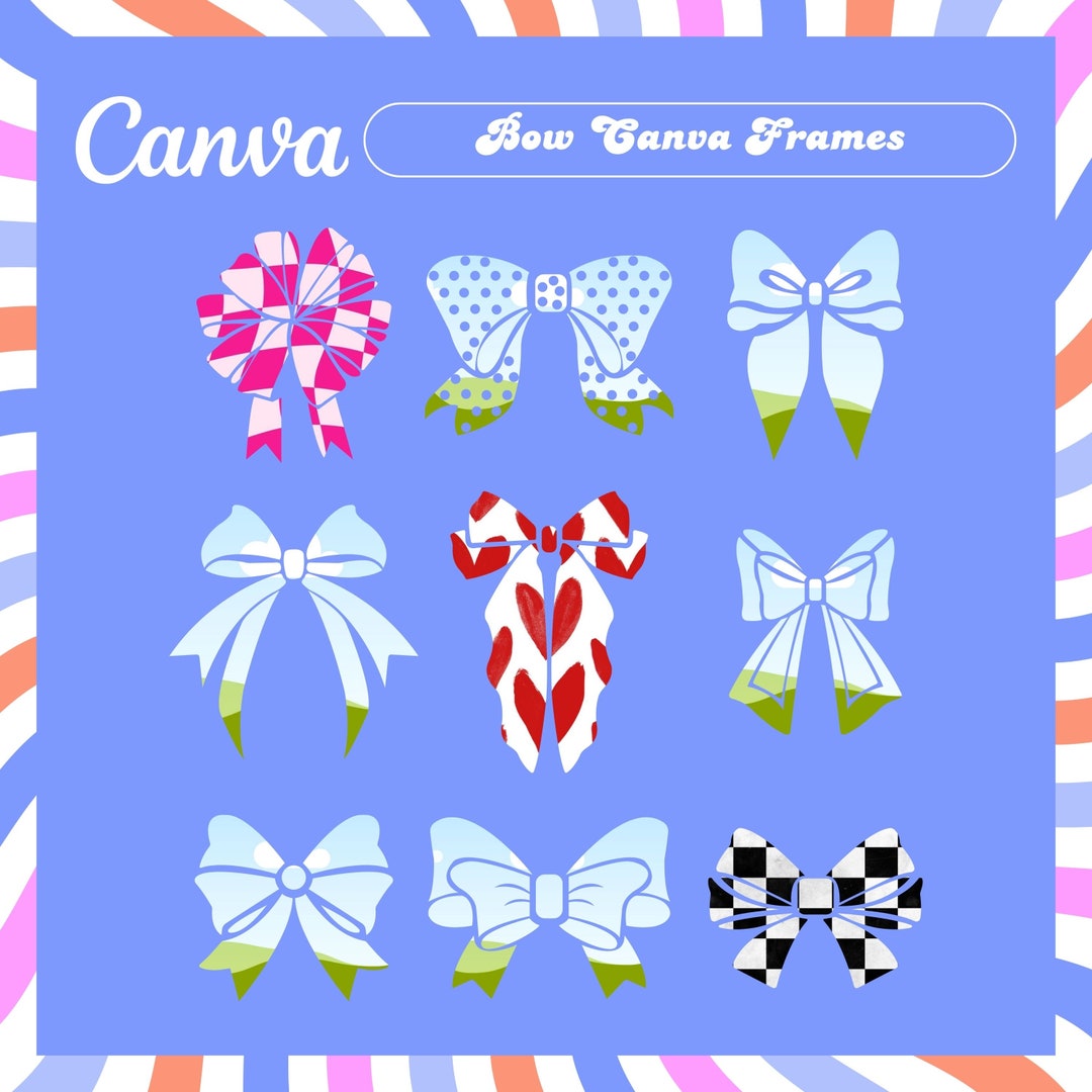 Bow Canva Frames Bundle, Ribbon Frame Bundle, Canva Drag and Drop ...