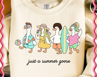 Zomergans png, ontwerp gewoon een zomergans, grappige ganssublimatie png, strandgans shirtontwerp, schattige gans clipart