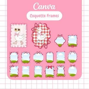 Coquette Bow Canva Frames Bundle, Coquette Bow Border, Editable Canva Frame, Drag and Drop Photo, Design Your Own, Sublimation Coquette