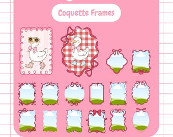 Coquette Goose canvaslijsten, gans fotolijsten, coquette frame bundel, schattige gans canvas sjabloon, roze striklijsten, digitale download