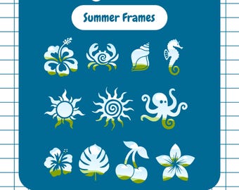 Zomercanvalijstenbundel, tropische fotolijsten, strand fotolijstjesset, zomer clipartframes, fotolijsten sociale media