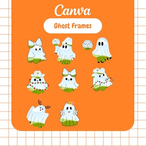 Ghost Canva Frames Bundle, Drag and Drop Photo, Customizable Frames, Make Your Own Png, Cute Ghost Designs, Canva Shape Frames