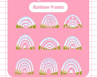 Regenboogcanvalijstbundel, bewerkbare canvaslijst, vul je eigen canvas, boho-regenbogen, maak je eigen png, boho-regenboogkunst, ontwerpelementen
