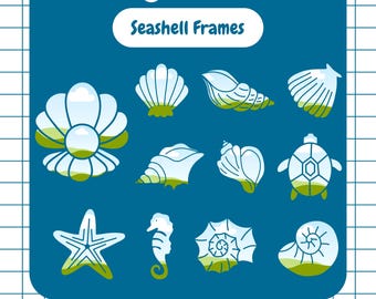 Bundel met schelpencanvalijsten: oceaanontwerpelementen (digitale download)