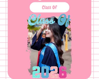Class of 2026 canvassjabloon, sjabloon afstudeerfoto, senior 2026 bewerkbare collage, class of 2026 png-lijst