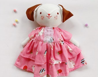 PUPPY Doll DOG Doll With Sweet Pink Dress Fabric Stuffed Soft Toy Sleep Companion Decorative PERSONOLIZED Linen Handmade Doll