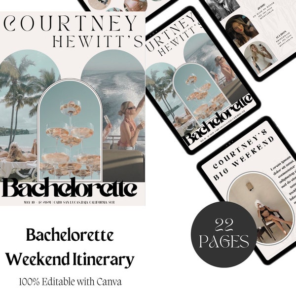 22 Page Bachelorette Trip Itinerary, Bridal Party, Trip Itinerary Template, Canva, Customizable Itinerary, Luxe, Trendy, Bougie, Miami, Cabo