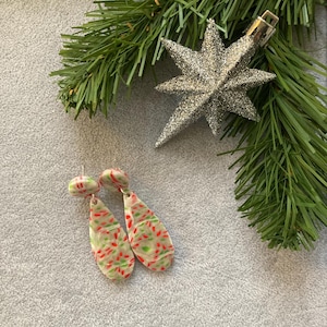 Red/Green with Silver Teardrop Long Dotted Earrings