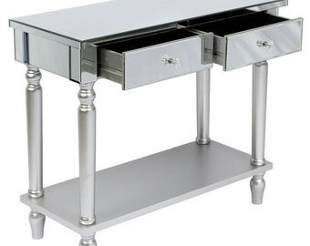 Silver Shelf Mirror Table Dressing Table Vanity Tables with 2-Drawers