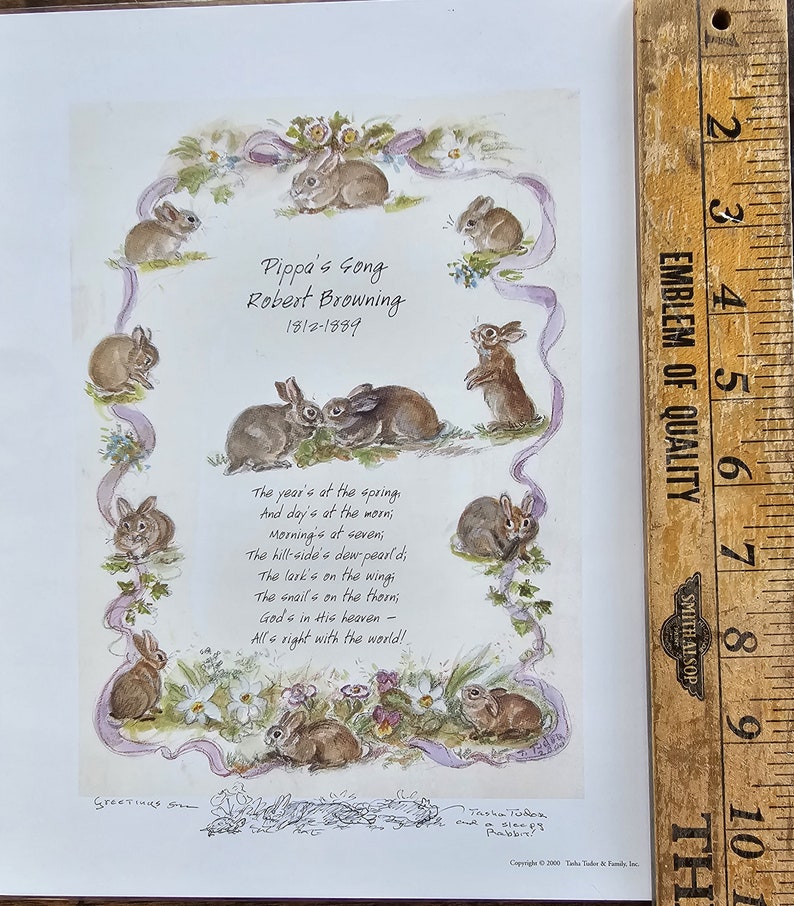 Tasha Tudor Print With Elaborate Sketch of sleepy Rabbit and Signed ...