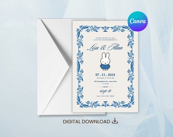 Editable 5"x7" Miffy Housewarming Invitation Card - Printable Digital Download (Canva Template)