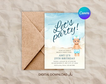 Editable 5"x7" Sonny Angel Birthday Invitation Card - Printable Digital Download (Canva Template)