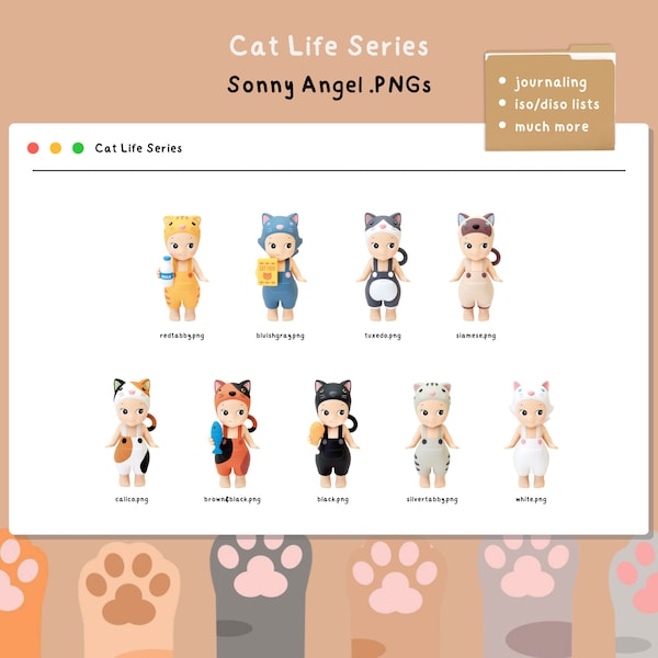 Sonny Angel Cat Life Series Transparent Clipart PNGs (9 Clipart for Digital & Instant Download!)