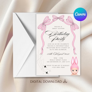 Cartão de convite de aniversário Sonny Angel editável de 5" x 7" - download digital para impressão (modelo Canva)