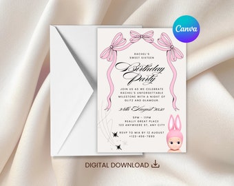 Editable 5"x7" Sonny Angel Birthday Invitation Card - Printable Digital Download (Canva Template)