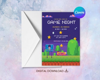 Editable 5"x7" Pixel Game Night Invitation - Printable Digital Download (Canva Template)