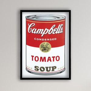 Pôster de Pop Art de Sopa de Tomate de Andy Warhol emoldurado, Impressão de Sopa de Tomate de Andy Warhol, Pôster de Sopa Campbell, Decoração de Parede de Cozinha, Arte de Parede de Warhol