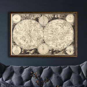 Mapa celeste antiguo enmarcado de 1850 "Planisphaerium Coeleste", antiguo gráfico astronómico de constelaciones, antiguo gráfico estelar enmarcado, impresión del zodíaco enmarcada