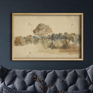 Framed Large Vintage Muted Tones Landscape Tapestry, Extra Large Wall Decor, Rustic Landscape Painting Soft Tones, Living Room Wall Art