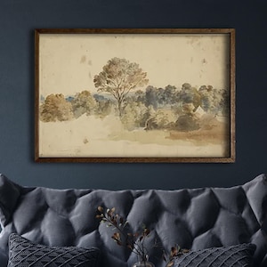 Large Vintage Muted Tones Landscape Tapestry, Extra Large Wall Decor, Rustic Landscape Painting Soft Tones, Living Room Wall Art