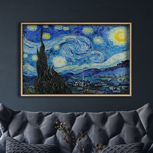 Framed  Starry Night By Vincent Van Gogh, Instant Download Van Gogh Print, Printable Famous Art Prints, Vintage Painting Wall Decor