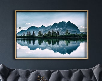 Framed Blue Landscape Lake Wall Art, Landscape Wall Decor, Mountain Wall Art, Nature Wall Print, Forest Wall Print, Livingroom Wall Decor
