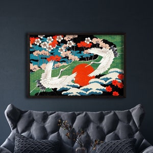 Japanese Vintage Bird Art Print, Antique Oriental Art prints, Vintage Reproduction Illustration, Crane Bird, Asian Wall Art Work