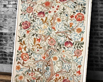 William Morris Botanical Textile Print, On Hanging Canvas Art, Vintage Botanical Art, Botanical Textile Art, William Morris Large Wall Art