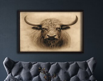 Highland Cow Old Wall Canvas Print, Vintage Wall Art, Farmhouse Wall Decor, Vintage Highland Cow Canvas Print, Highland Cow Poster