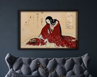 Japanese Woman Art Print, Traditional Asian Wall Art, Framed Traditional Courtesan Painting Print, Japanese Wall Art, Framed Wall Art