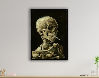 Van Gogh - Skull of a Skeleton with Burning Cigarette, Wall Art,Skeleton Art, Van Gogh Art, Skull Wall Art
