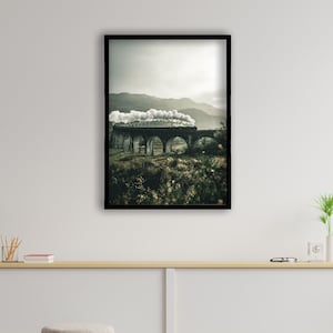 Glenfinnan Railway Poster, Scotland Tourism, Scottish Landmark, Historic Railway, Train Travel, Vintage Style, Railway Art, Highland Scenery