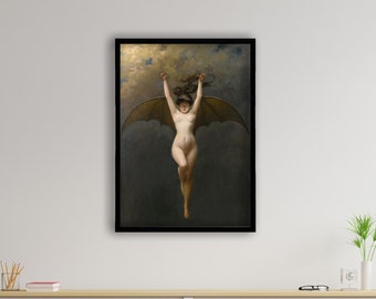 魔女のコウモリの壁アート、額入り La Femme Chauve、Souris by Albert Joseph Penot、魔女の壁アート、ゴシック魔女、魔女のビジュアルプリント