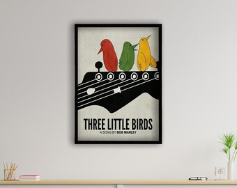 Three Little Birds, Bob Marley Inspired Canvas Wall Art, Great Music Teacher Gift, 1970s Vintage Style Poster