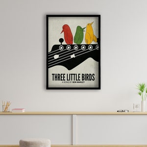 Drei kleine Vögel, Bob Marley inspirierte Leinwand Wandkunst, tolles Musiklehrer Geschenk, 1970er Jahre Vintage Stil Poster