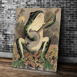 Retro Poster A Frog Playing Banjo in The Moonlight, Colorful Wall Art, Vintage Poster, Vintage Print,   Large Wall Art Print, Decor