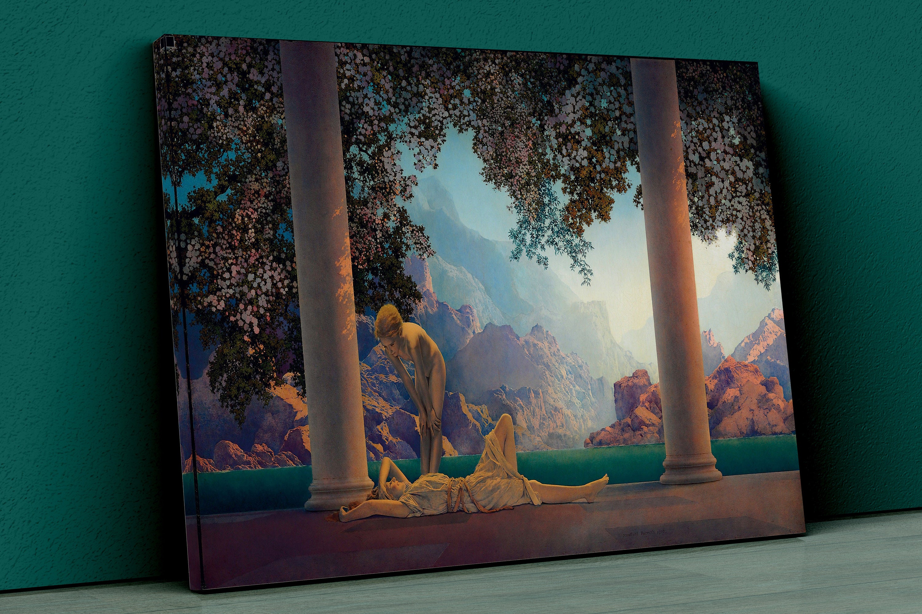 Maxfield Parrish Daybreak print, Morning, Dawn, Aurora, Nature Goddess art print, Women, Magical realism Canvas Print, Mythological wall art
