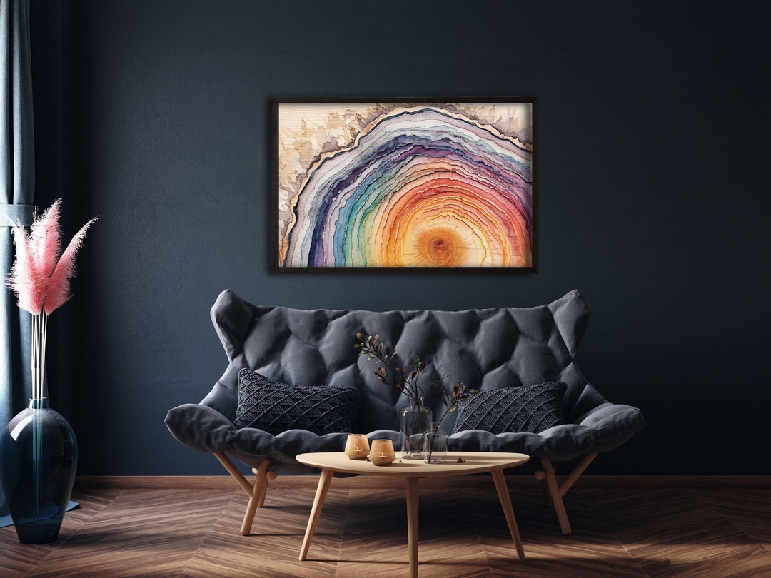 Tree Ring Colorfull Rainbow Tree Ring, Large Wall Art Posters, Tree Ring Prints, Colorful ...