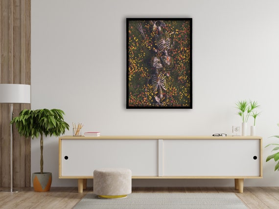 Skull Canvas Painting, Hugging Couple Skull Canvas Wall Art, Skeleton Art Canvas, Surreal Canvas Print, Skull Framed Canvas Print