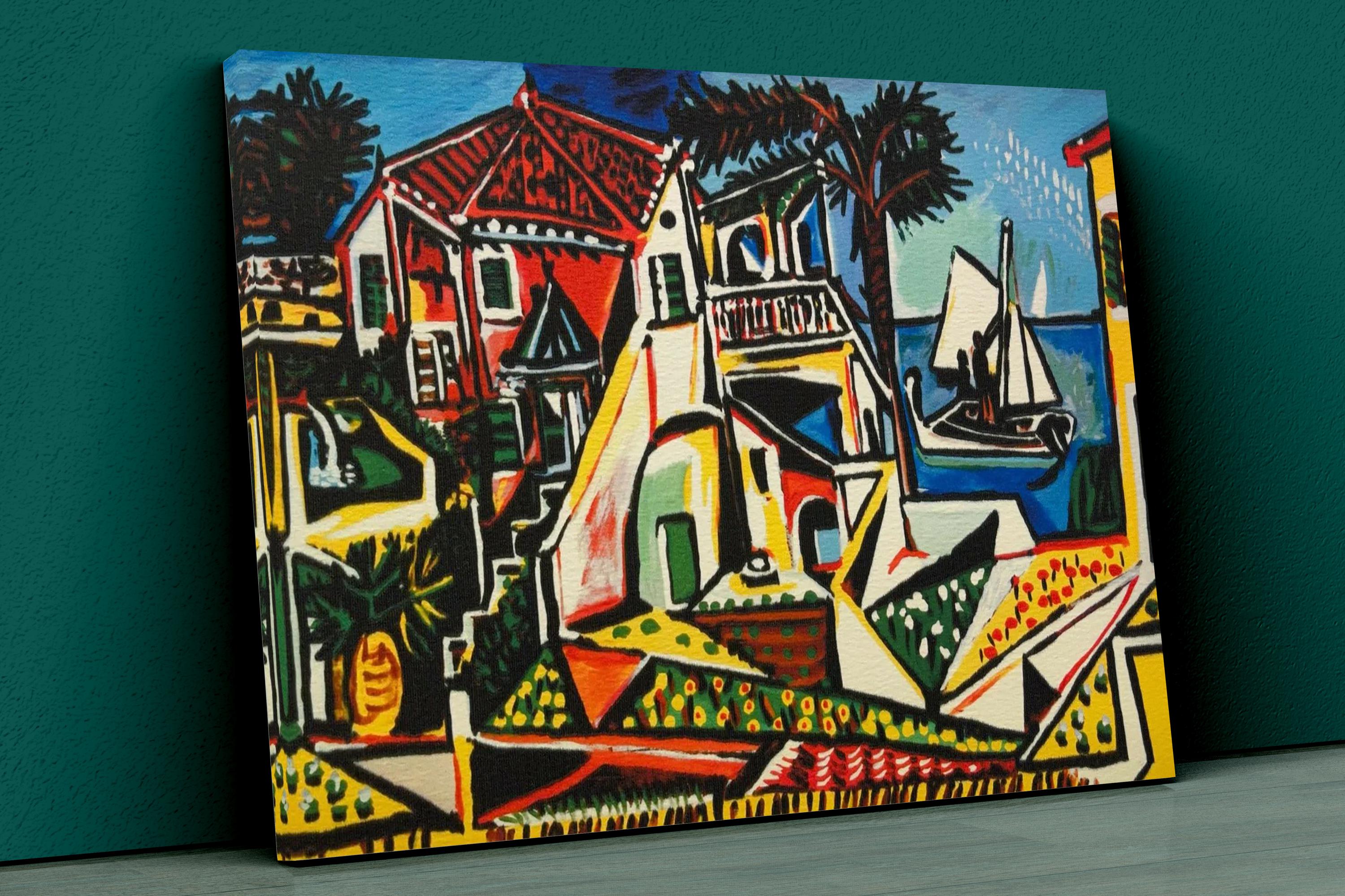 額入りパブロ・ピカソ地中海風景画アートプリント、複製ピカソ壁画